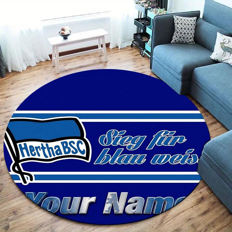 Hertha BSC Custom Name Round Area Rug,Carpet Rug for Living Room Bedroom Sofa Playroom Decor,Non-slip Floor Mat