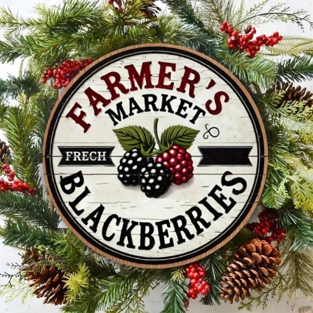Vintage Metal Wall Art French Blackberry Round Wreath Sign Garage Bar Decor Gift