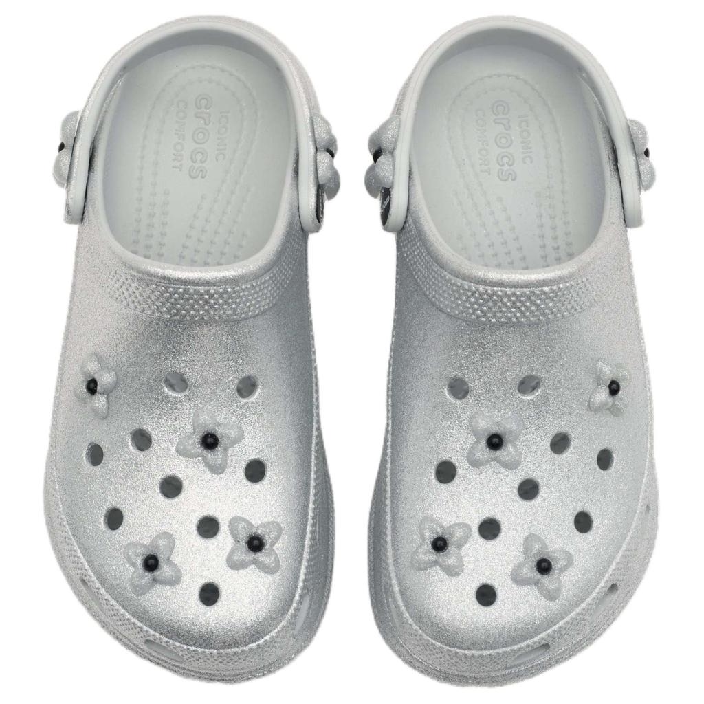 SMFK x Crocs Little Whale Sparkling Flower Comfortable & Versatile Hole Shoes Women's Silver