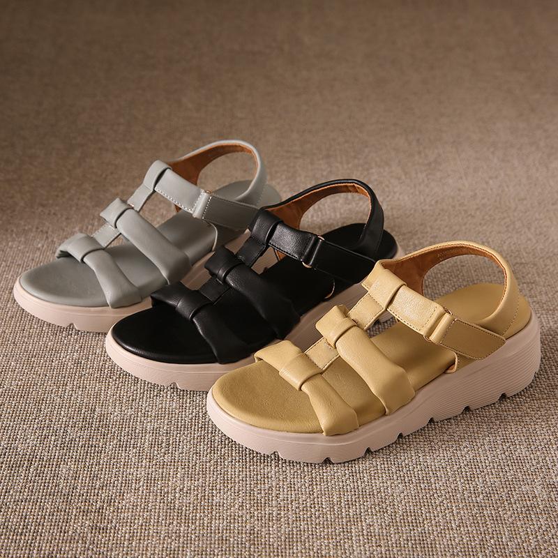 Thick-soled retro new Roman sandals women's shoes heightened woven hollow one-word buckle belt comfortable sandals
