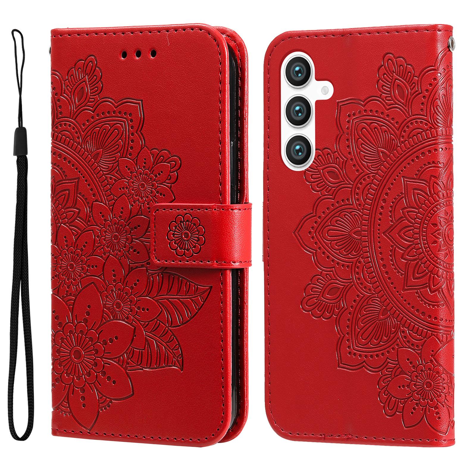 

For Samsung Galaxy S23 FE Case Floral Pattern PU Leather Wallet Stand Phone Cover Red