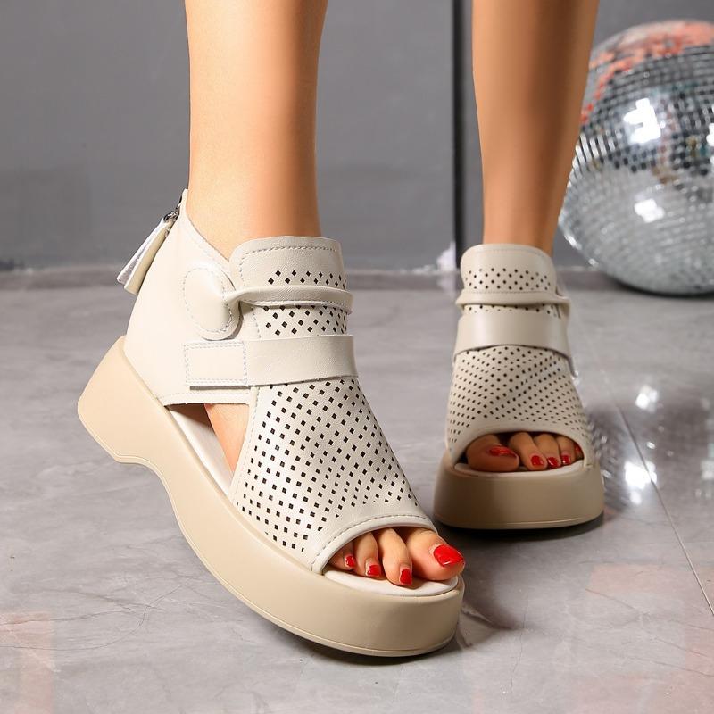 Women's Spring and Summer New Fish Mouth Cutout Boots Platform Wedge Sandals Back Zipper Waterproof Platform Sandals