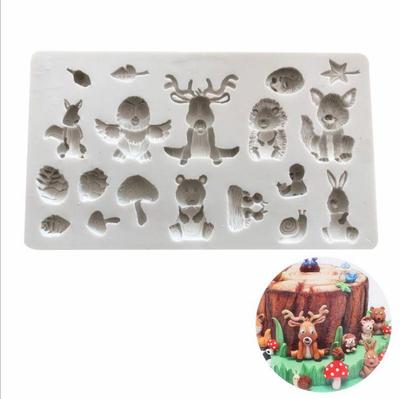 Nuovo stampo 3D per animali della foresta, torta di compleanno, stampo in silicone, fondente, cioccolato, scoiattolo, cervo, riccio, funghi