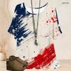 Women Plus Size Round Neck Batwing Short Sleeve Top Vintage Usa Flag Star Stripe Print Loose Casual Tunic Blouse