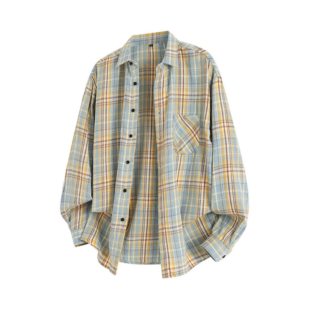 Men's Retro Plaid Single-Breasted Loose Casual Lapel Long Sleeved Jacket