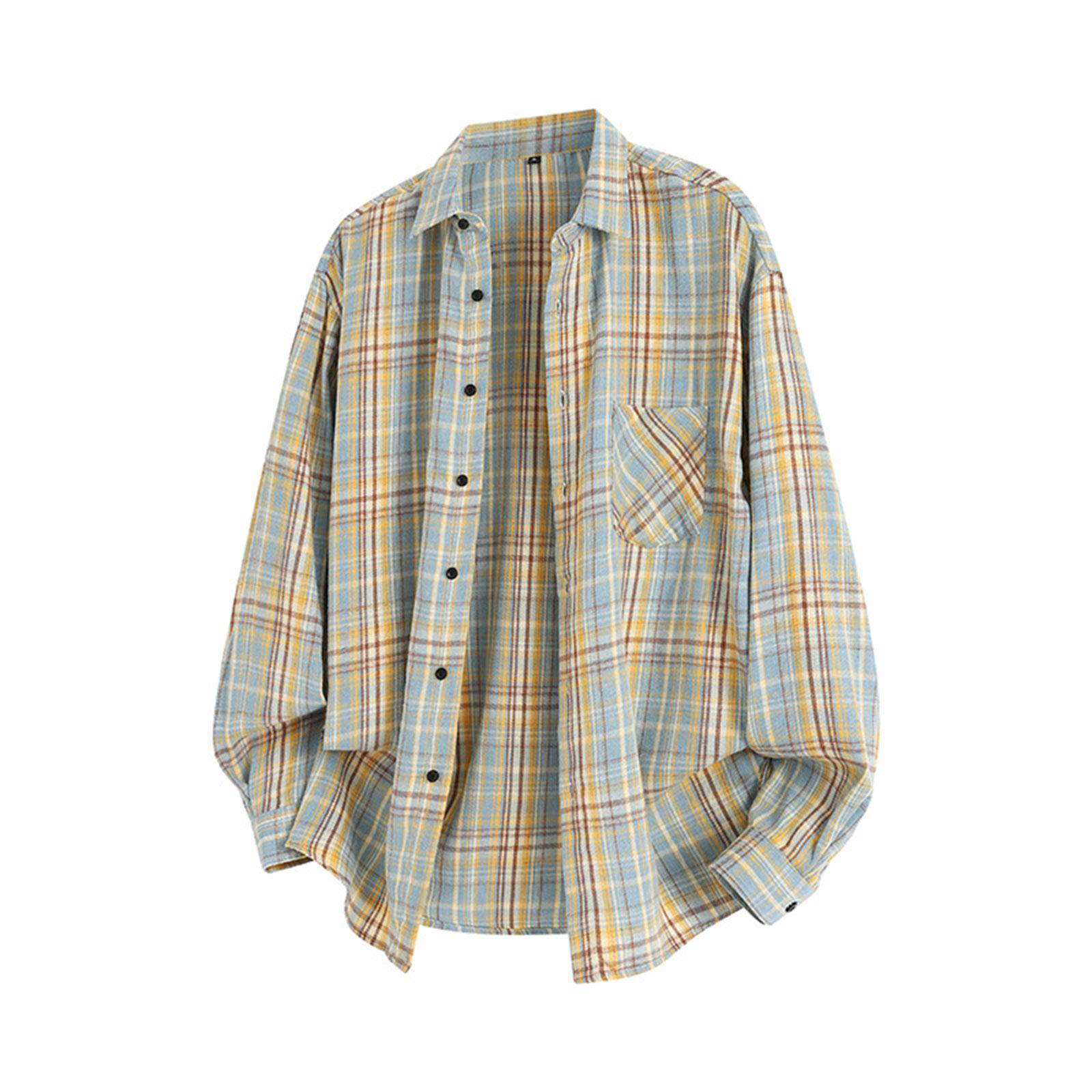 

Men s Retro Plaid Single-Breasted Loose Casual Lapel Long Sleeved Jacket M