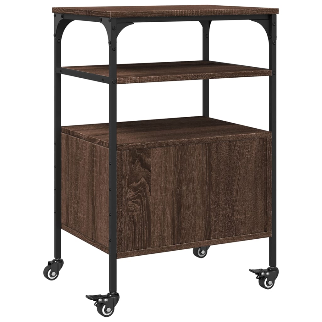 Printer Stand with 3 Shelves Brown Oak Effect 50 X 40 X 76 Cm