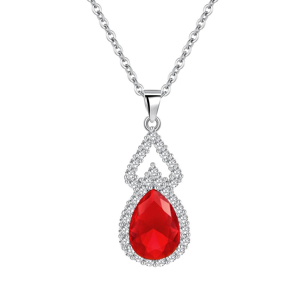 Luxury Double Layer Water Drop Pendant Necklace for Women - Multi-color, Full Diamond, European and American Design