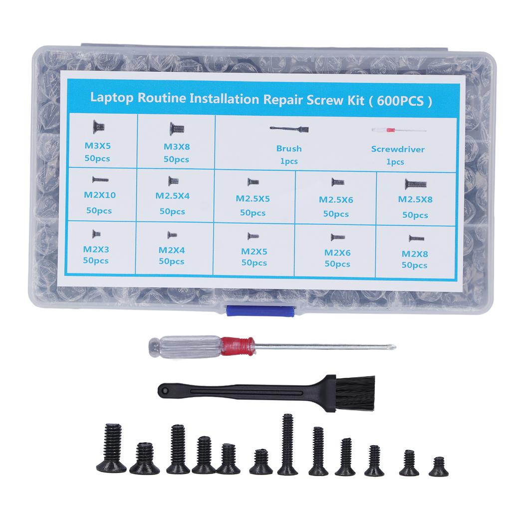 Kit de Juego de Herramientas con Destornillador de Cepillo de 600 Piezas para Ordenador, Tornillo de Cabeza Plana de Acero al Carbono M2 M2.5 M3