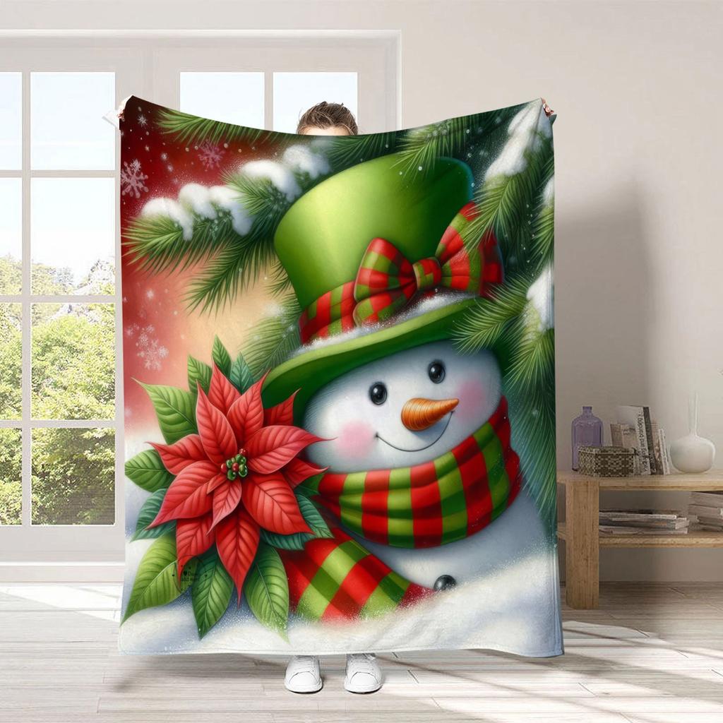 Festive Spotlight Santa Reindeer Custom Print Blanket Lantern Moon Personalized Blanket for Bedroom Sofa Christmas Home Gift
