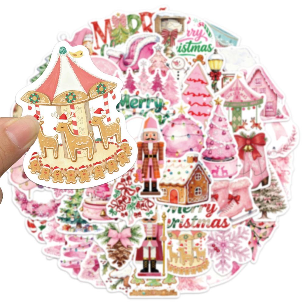 50PCS Pink Christmas 2 Series Gift Graffiti Stickers DIY Luggage Notebook Water Cup Computer Waterproof Stickers
