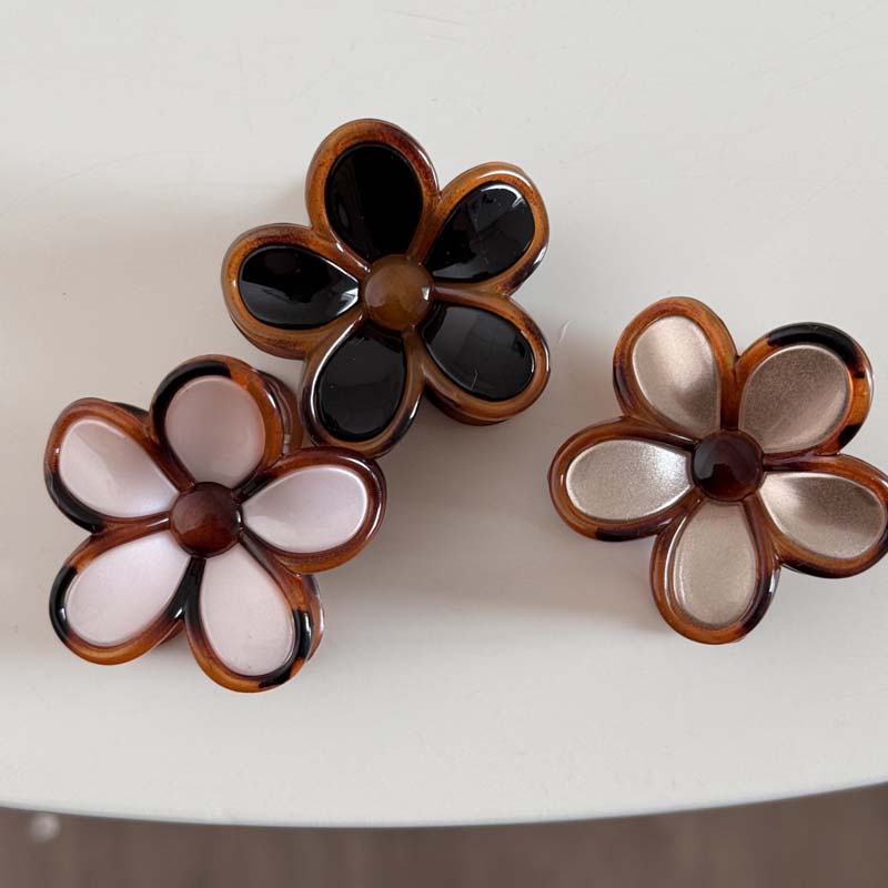Vintage Brown Color Flower Grab Clips For Women Elegant Acrylic Shark Clip Hair Claws Barrettes Lady Party Hair Pins Accessories