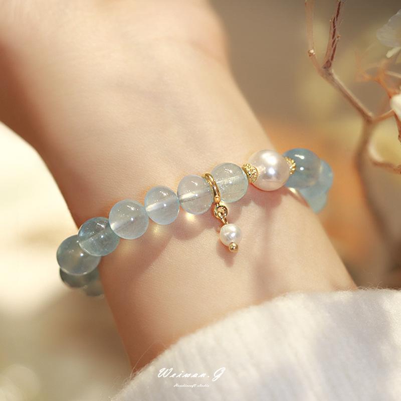 

Supply of Bihailan Tianlan original aquamarine pearl bracelet, simple niche Chinese style design bracelet for women Blue sea and blue sky One