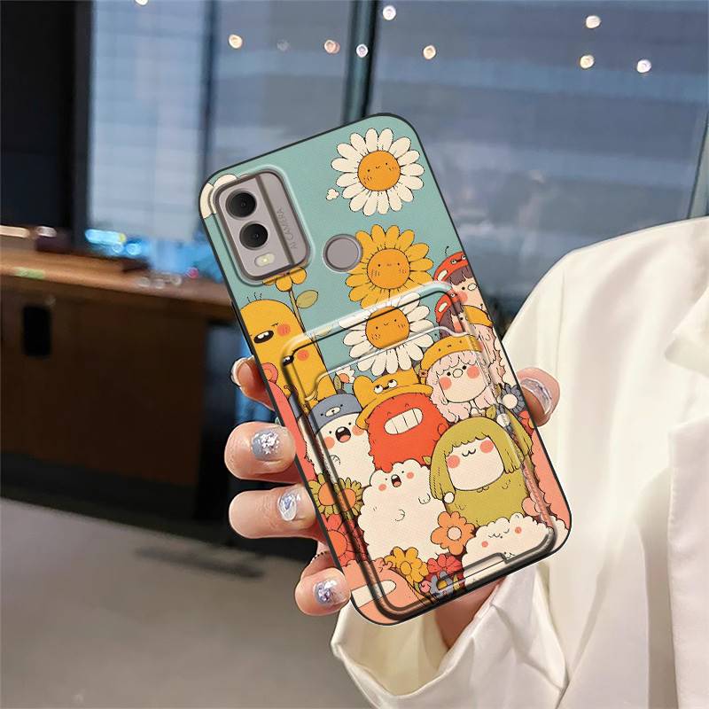 Full wrap Anti-dust Phone Case For Nokia C22 Silicone Dirt-resistant Cute Cartoon Card sleeve Cover TPU Card slot