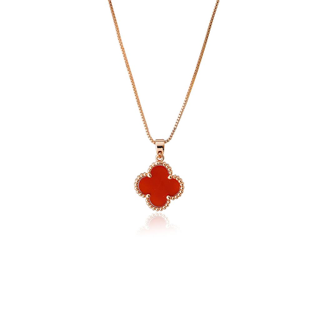 New Style Red Four-leaf Clover Necklace for Women Natural Red Agate Choker