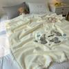 Solid Thick Cartoon Towel Embroidered Blanket Double Layer Warm Milk Velvet Sofa Cover Cozy Breathable Bedspread for Adult Kids