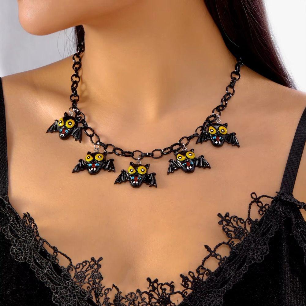 Bat Halloween Pumpkin Necklace Resin Halloween Jewelry Decoration Ghost Pendant Necklace  Cosplay