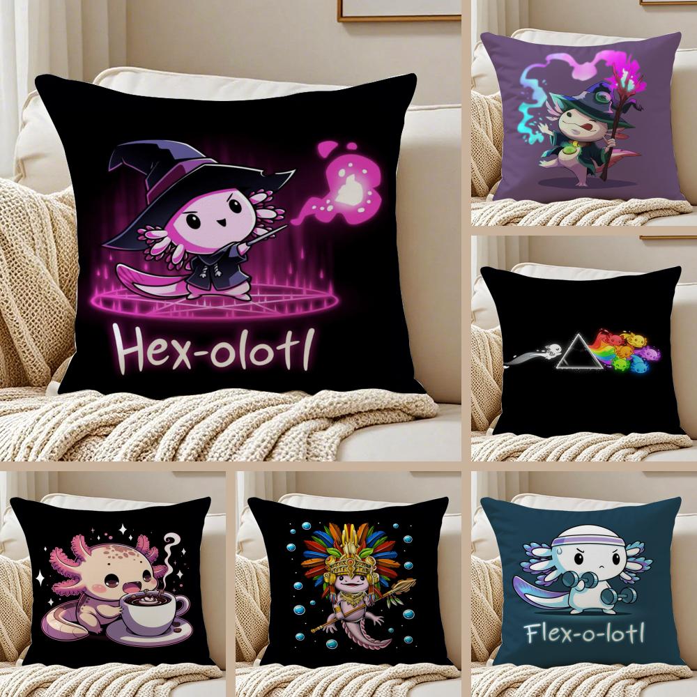 Cute Axolotl Cushion Cover Silky Short Plush Double-Sided Printed Pillow Case for Sofa All Seasons Home Decor Gift