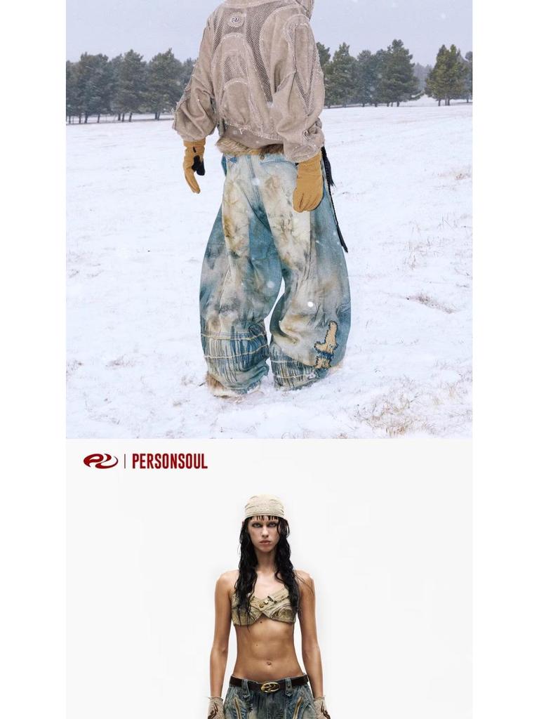 Jeans larghi a gamba larga stile Wasteland taglie forti ricamati