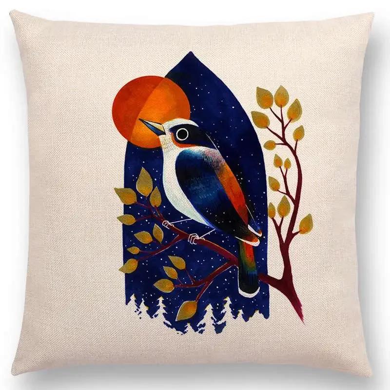 Retro Mystery Watercolor Art Totem Sofa Pillow Case Animals Deer Bear Bird Fish Fox Owl Snake Rabbit Heron Bee Cushion Cover