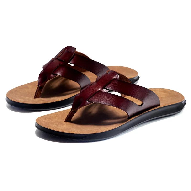 Outdoor Strand-Slipper Rutschfest Freizeitspaziergang Herren Flip-Flops Lässig Leder Herren Sommer-Flats Schnelltrocknend Weich Wading Aqua-Schuhe