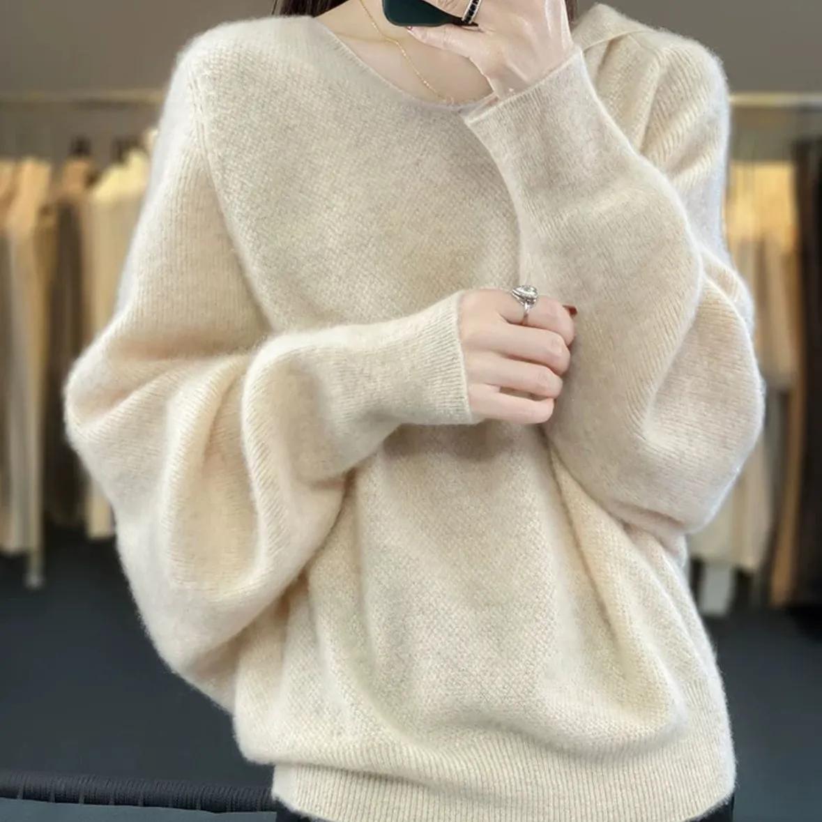 Осень-зима Топ Легкий женский свитер Повседневный свитер с капюшоном Шерсть Длинный рукав Кашемировый вязаный пуловер L 2550₽