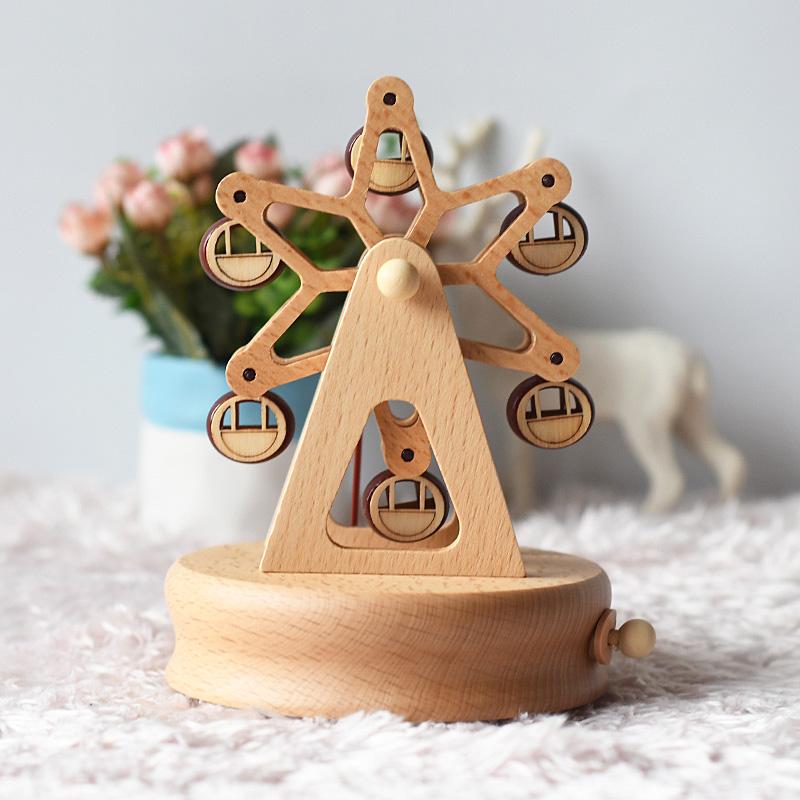 Custom Logo Wooden Music Box 18-Note Mechanical Wind-Up Rotating Carousel Ballerina Gift OEM