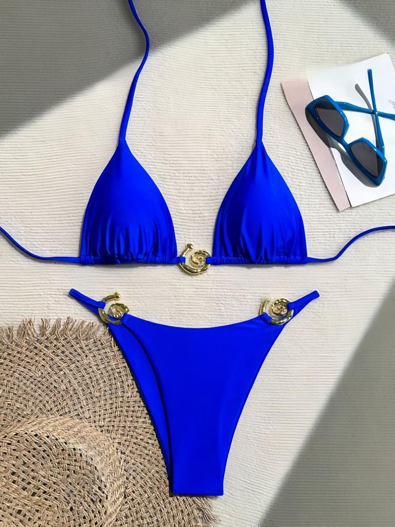 Swimsuit Bikini Women's New Split Solid Color Sexy Halter Swimsuit Bikini New