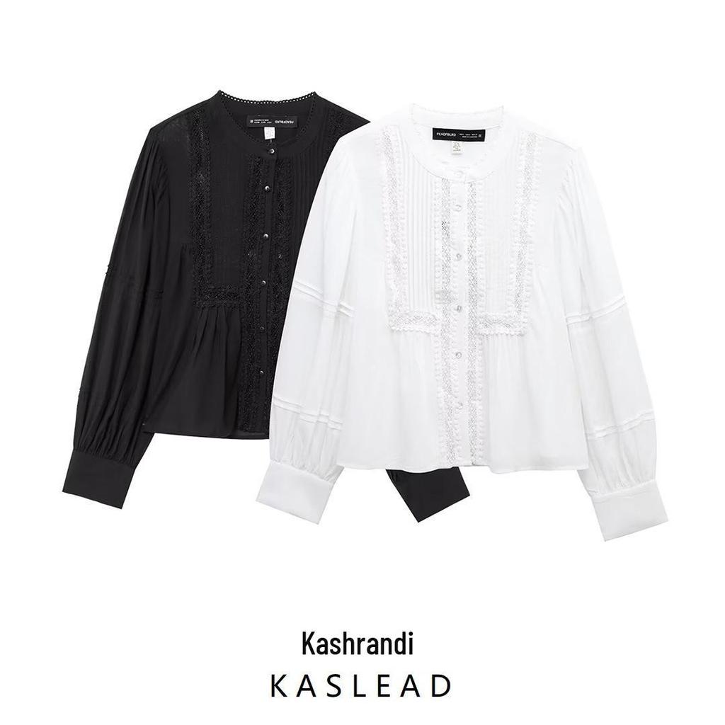 Spring 2025 Women's European and American Style Lace Pleated Shirt Top