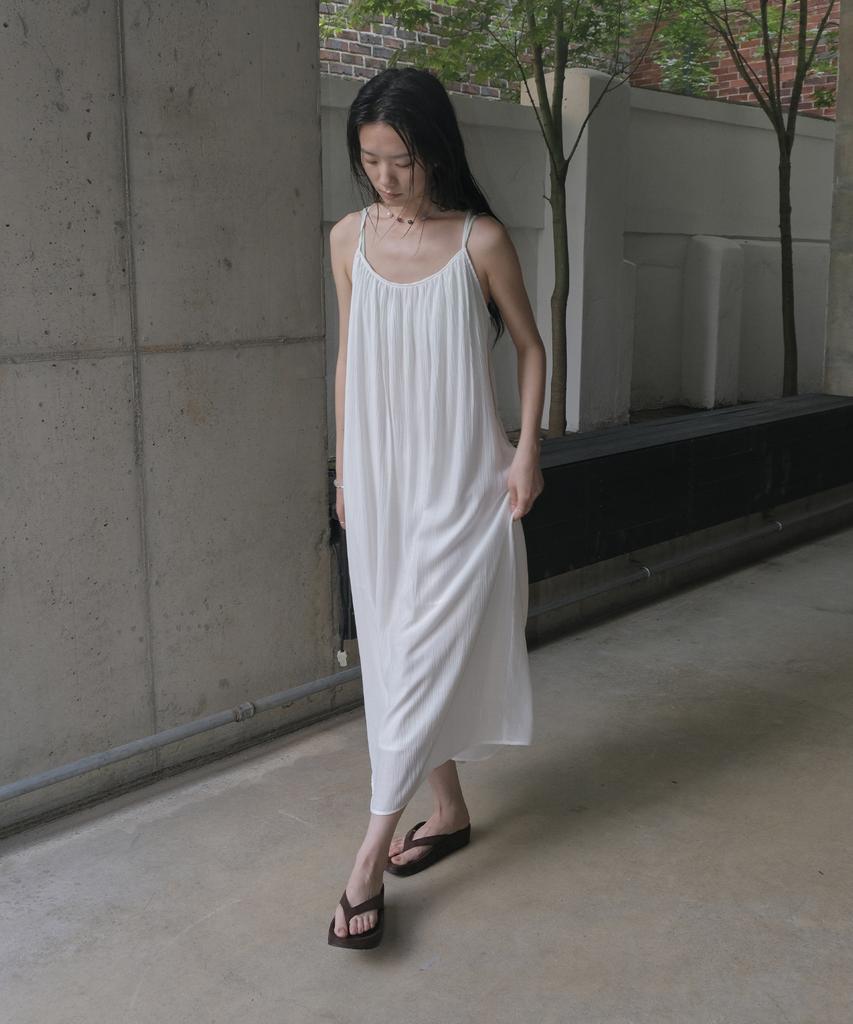 Mosyupamosyu Maxi String Drape Dress [White]