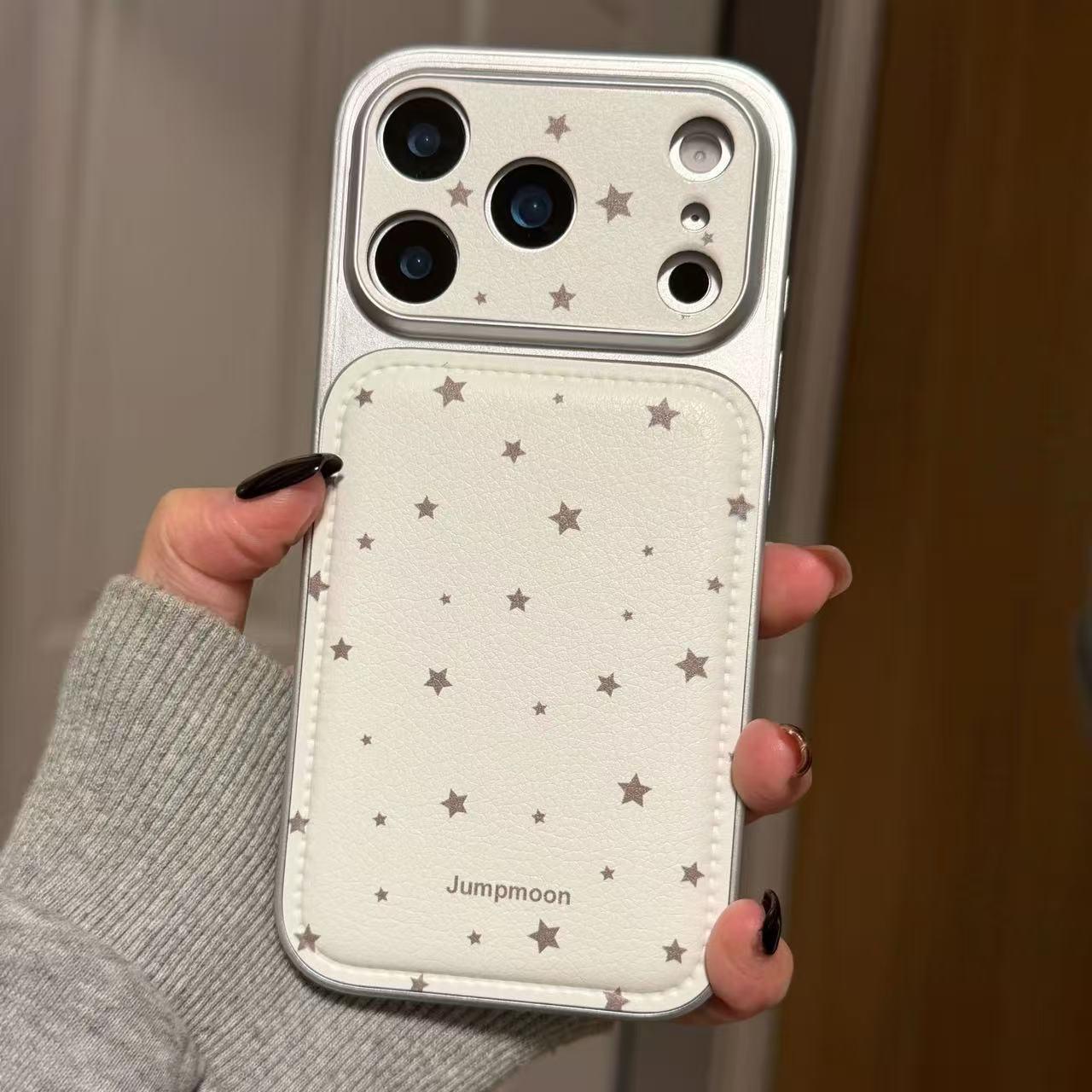 

Premium Leather White/Brown Star Phone Case for Apple 17/16 13 Pro
