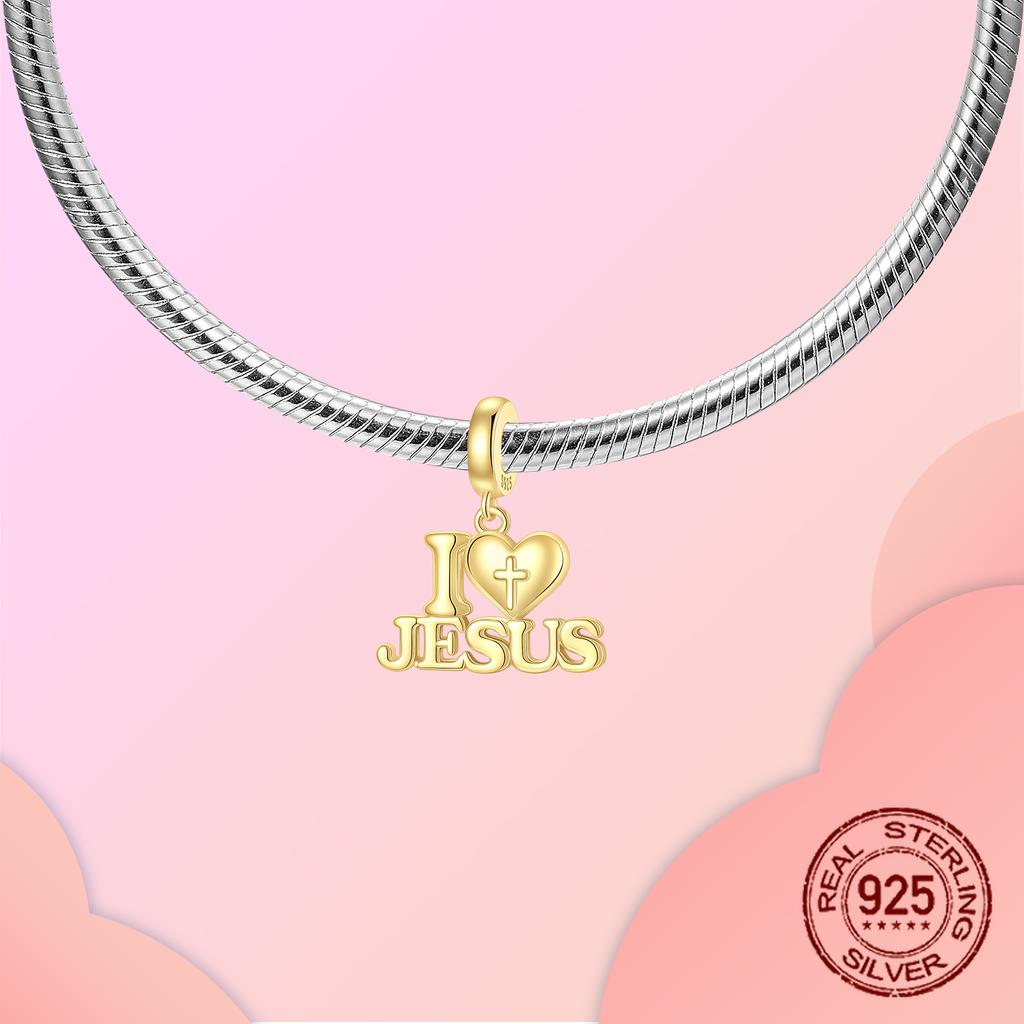 Golden Cross Charms Copper I Love Jesus Dangle Pendant Fit Bangle Bracelet Necklace Diy Jewelry