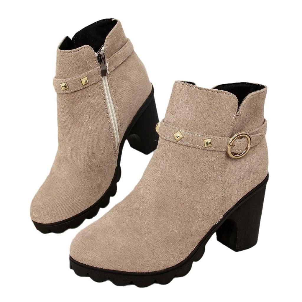 Mode Übergröße Martin Stiefel Damen Retro Dicke Ferse Mode Stiefel Runde Spitze Hoher Absatz Kurze Stiefel