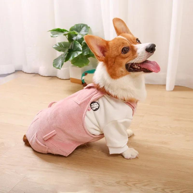 

Pembroke Welsh Corgi Dog Clothes Jumpsuit Overalls Romper Autumn Spring Winter Pet Outfit Dog Clothing Dropship Pet Product S рожевий