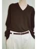 In-Stock: Women's V-Neck Wool Sweater - Fall/Winter Design, Simple Loose Fit, Slimming Knit Top