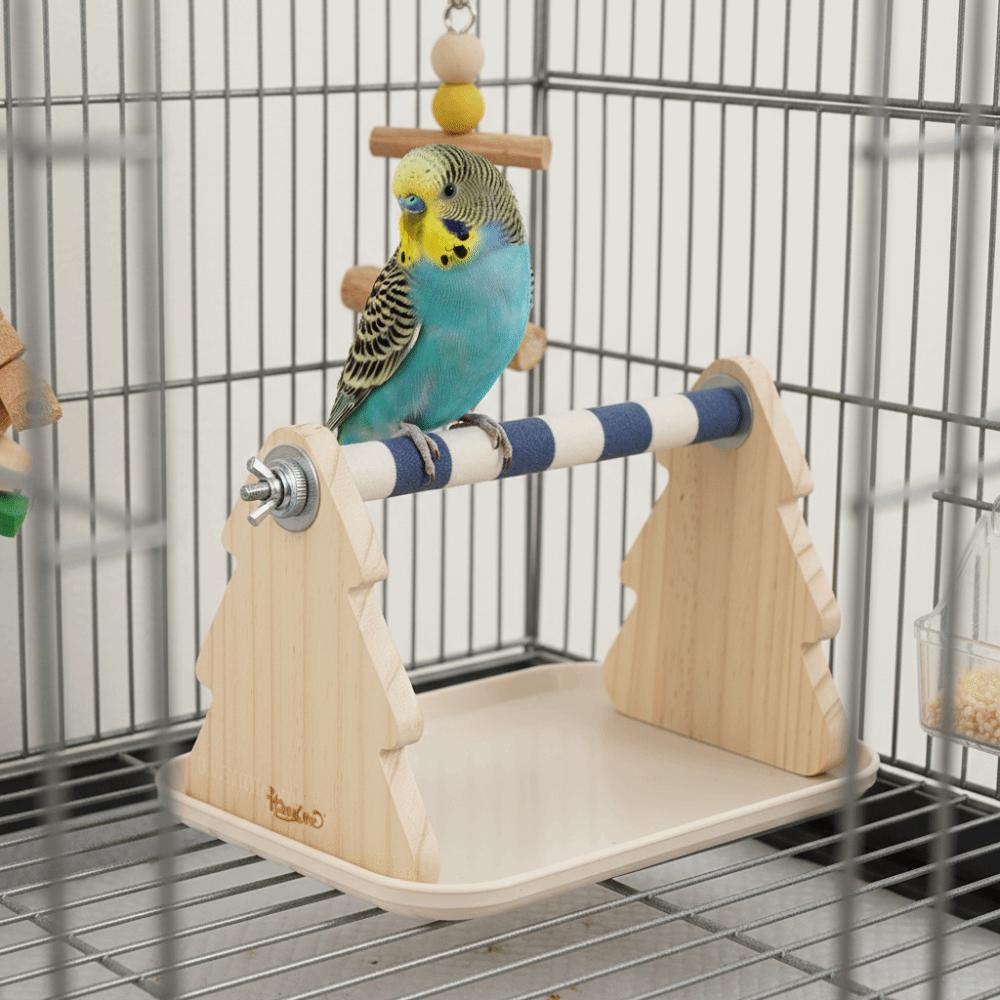 Stable Wooden Bird Platform with Tray Cockatiel Grinding Sticks Cage Use