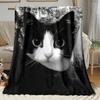 Cute Tuxedo Cat Blanket 2D Soft Cozy Flannel Throw Blanket For Bed Couch Sofa Camping Travel Warm Blanket For Cat Lovers Gift