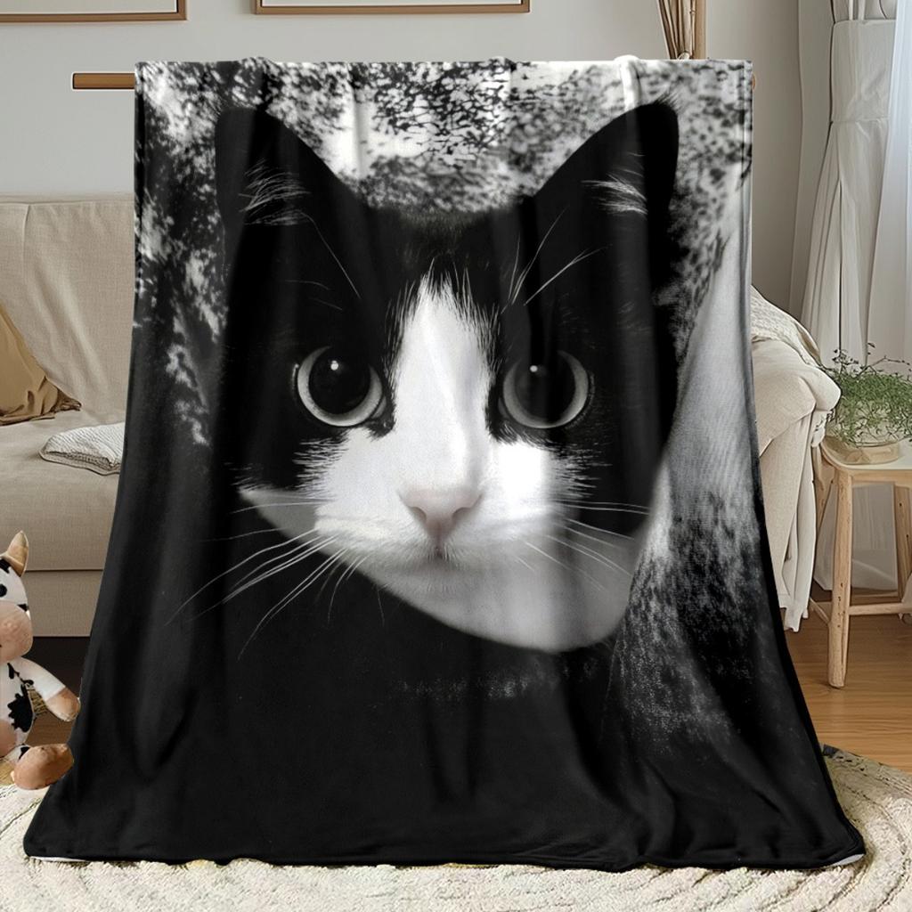 Cute Tuxedo Cat Blanket 2D Soft Cozy Flannel Throw Blanket For Bed Couch Sofa Camping Travel Warm Blanket For Cat Lovers Gift