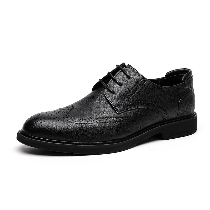 Leather shoes men's first layer cowhide business British Brock dress men's leather shoes soft sole soft surface