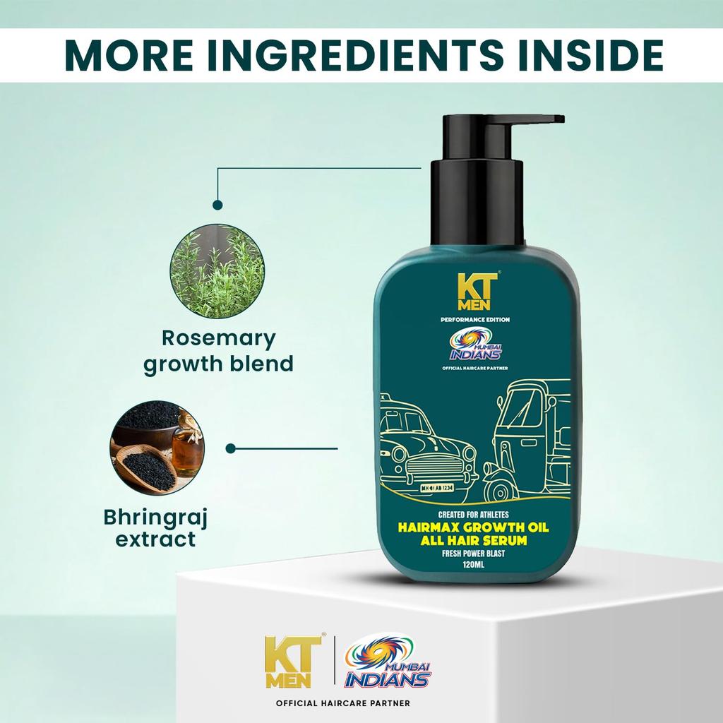 KT MEN Hair Max Growth Oil All Hair Serum Thicker Fuller Hair + Anti Grey Protection (Mumbai Indians) (120 ml)