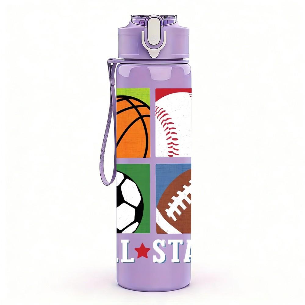 1PC All Star Sport Ball Collage 750ml Color Plastic Sports Water Bottle Leakproof Flip Straw Lid Suitable for Sports Office Home Use