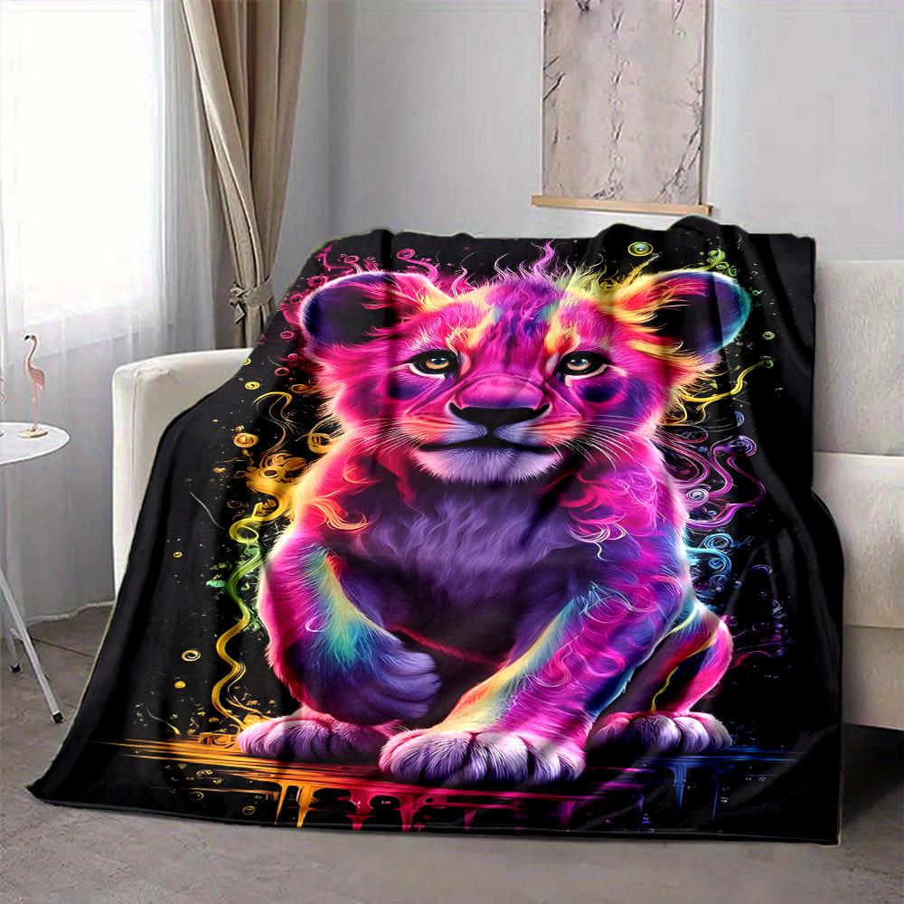 1pc Colorful Lion Blanket, Lightweight Flannel Fleece with Digital Printing, Soft Warm for Sofa, Travel, Camping, Office, Couch, Chair, and Bed, All-S