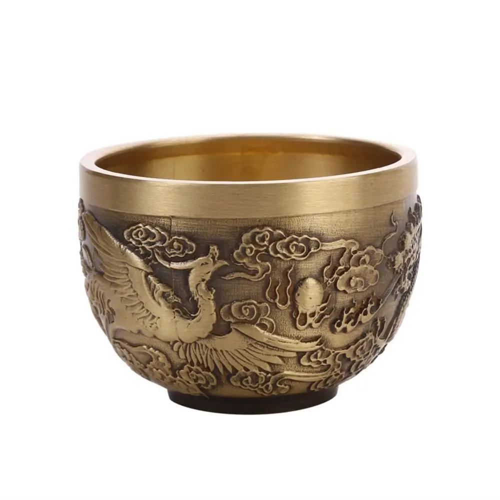 Brass Vintage Wine Cups Hand - Carved Fu/Landscape/Dragon Patterns for Gift & Collection Brass Drinking Cup Decor