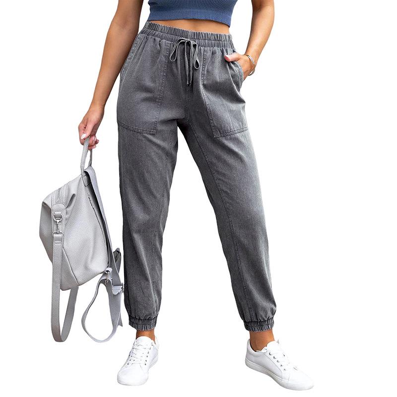 2023 Autumn High Stretch Mid-Waist Elastic Women s Jeans Extra Large серый