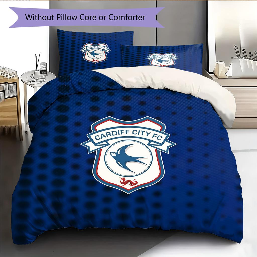 Cardiff City F.C Pattern Bedding Quilt Set  Home Decoration  Gift (1 * Duvet Cover + 2 * Pillowcase  Without Core)