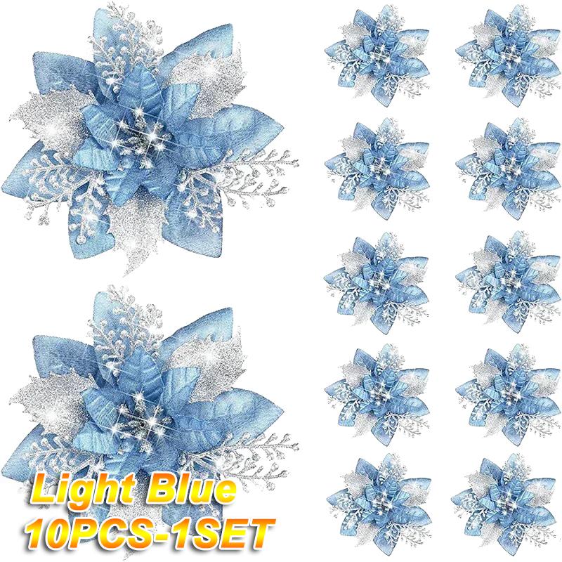 100pcs Glitter Artifical Christmas Flowers Mreey Christmas Tree Decoration Happy New Year Ornaments Xmas Fake Flowers natal
