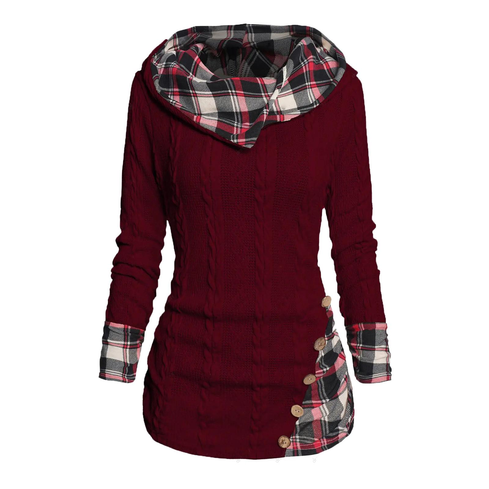 

Топ с капюшоном и геометрической полосой, топ на пуговицах с длинными рукавами, пуловеры, топы для женщин XL винный