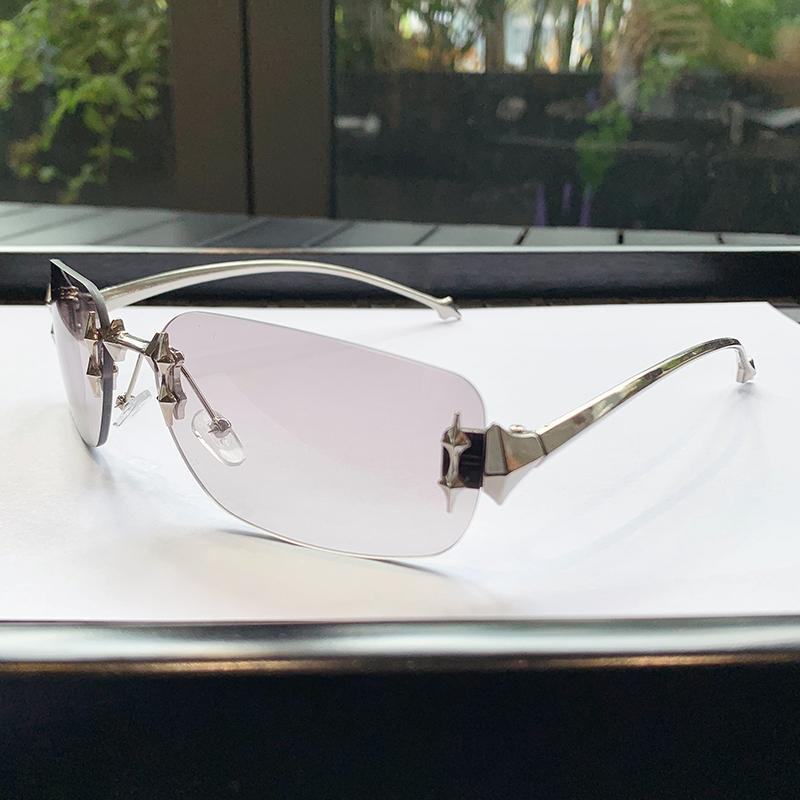 Fashionable New Devil Element Frameless Personalized Middin Decorative Sunglasses Trendy Uv Resistant Matching Mirror 90270