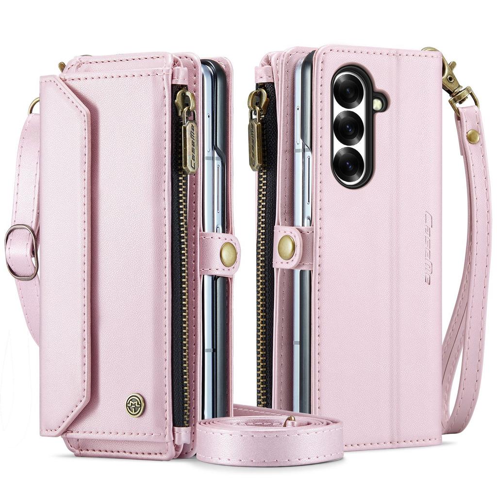 Crossbody Zipper Wallet Case For Samsung Z Fold7/Z Fold5 - PU Leather Card Holder Flip Cover