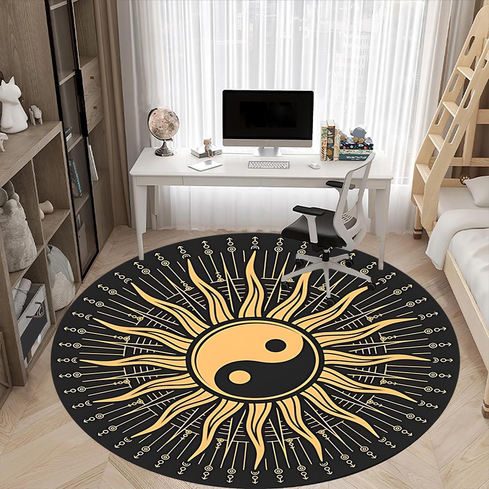 1pc Yin Yang Sun Office Round Area Rug, Indoor Mat Suitable For Office, Under Office Chairs Bedroom Living Room Home Decor, Room Deco